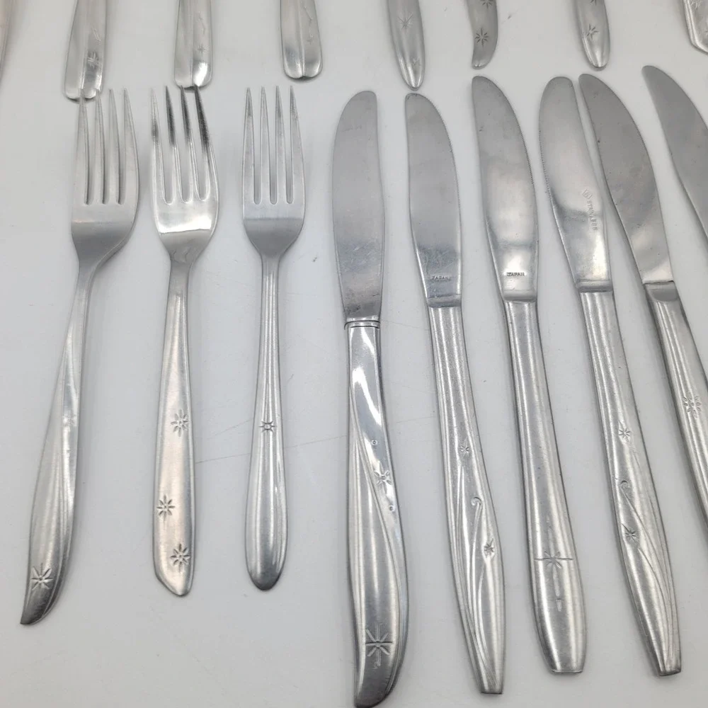 23pc Mixed Lot Atomic Starburst Star Flatware MCM Stainless Steel Vintage